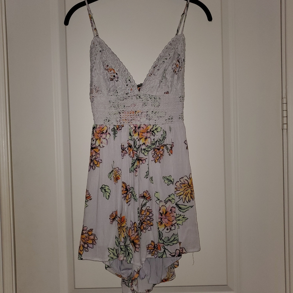 American Threads Floral Lace Romper, Crochet Detail, S